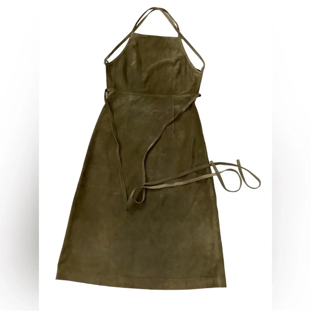 NWT Theory Lilita Suede Backless Halter Midi Dress Khaki Green Sz 4 - Picture 11 of 16
